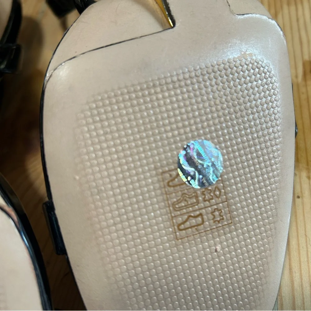 SCHUTZ Filipa Black Patent Leather Sculpted High Heel Sandals - Picture 11 of 13